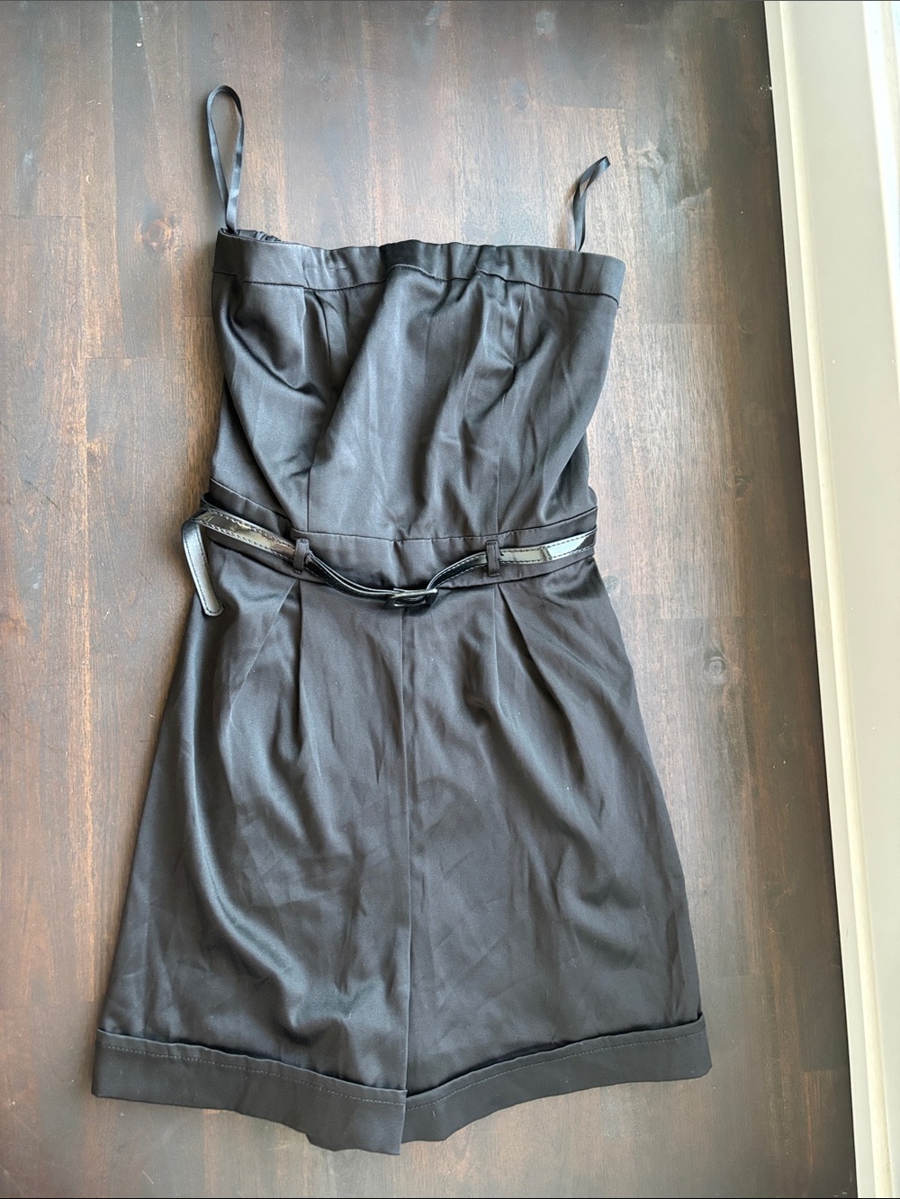 Classic Black Strapless Belted Women's Romper